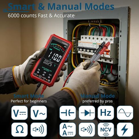 6000 Counts Smart Digital Multimeter,USB Rechargeable,Color LCD Screen | Smart auto/manual multimeter,AC/DC voltage current,NCV safety,capacitance frequency temperature,True RMS,home and car repair in Kuwait