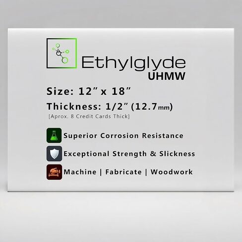 لوح بلاستيك UHMW طبيعي، تشحيم ذاتي، أعمال النجارة، ورشة الآلات الصناعية. القطع الاسمي +(-) 1/8". مصنع في الولايات المتحدة الأمريكية. 12 بوصة × 18 بوصة (1/2 بوصة سميكة) in Kuwait