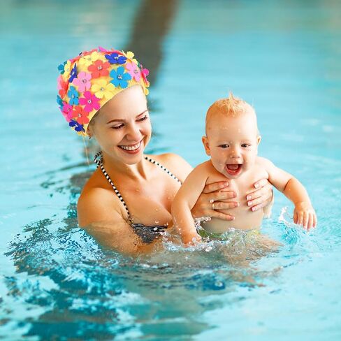 TOYANDONA Swim Cap for Women - Elastic Flower Swimming Cap with Rhinestone for Adult Youth Long Hair Thin Braids Bath Pool Shower, Easy to Put On and Off in Kuwait