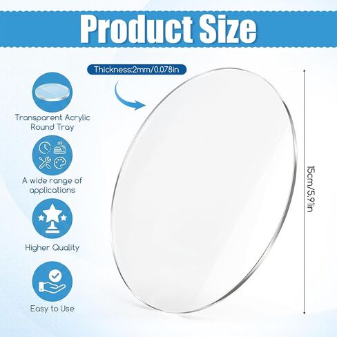 2Pcs 6 Inch Round Acrylic Cake Disc, Plastic Circles for Crafts, Clear Round Sheets for Cake Discs, Table Top, Acrylic Backdrops and DIY Display Projects Craft in Kuwait