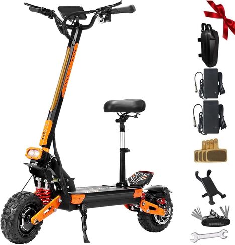 ZSNAKE Electric Scooter for Adults High Power 5600W Dual Motors Top Speed 50 MPH, 60V 30Ah Battery 60+ Miles Range, 11" Tubeless Off-Road Tire Sports Folding E-Scooter with Seat in Kuwait