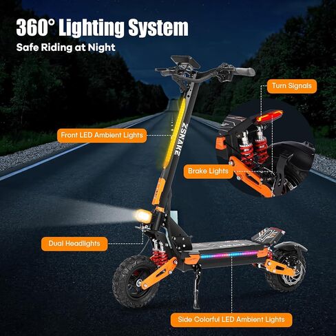 ZSNAKE Electric Scooter for Adults High Power 5600W Dual Motors Top Speed 50 MPH, 60V 30Ah Battery 60+ Miles Range, 11" Tubeless Off-Road Tire Sports Folding E-Scooter with Seat in Kuwait