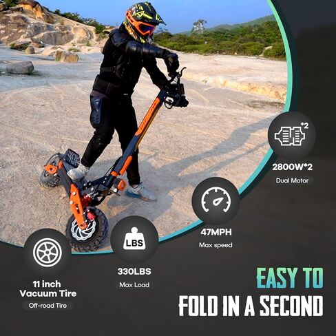 ZSNAKE Electric Scooter for Adults High Power 5600W Dual Motors Top Speed 50 MPH, 60V 30Ah Battery 60+ Miles Range, 11" Tubeless Off-Road Tire Sports Folding E-Scooter with Seat in Kuwait