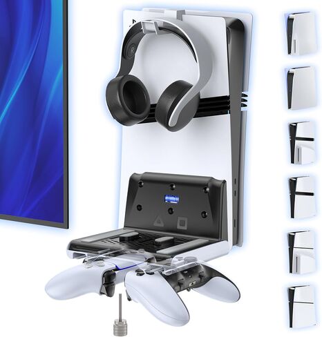 PS 5 Wall Mount Kit with Cooling Fan and Charging Station Compatible with P5/ Slim/ Pro Disc and Digital, PS Five Floating Base Holder Shelf with 9 RGB Lights & 3-Level Fan, P5 Accessories for Gaming in Saudi Arabia