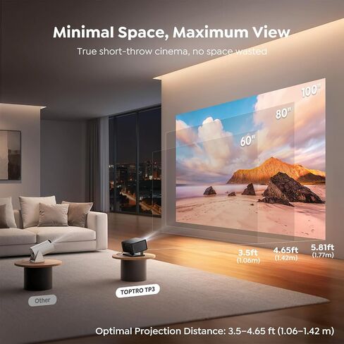 جهاز عرض ذكي [مرفق مع Google TV Stick ودعم 4K] مع واي فاي وبلوتوث، جهاز عرض صغير محمول للأفلام القصيرة في الهواء الطلق مع تطبيقات مدمجة للتركيز التلقائي لسقف غرفة النوم والمسرح المنزلي in Kuwait