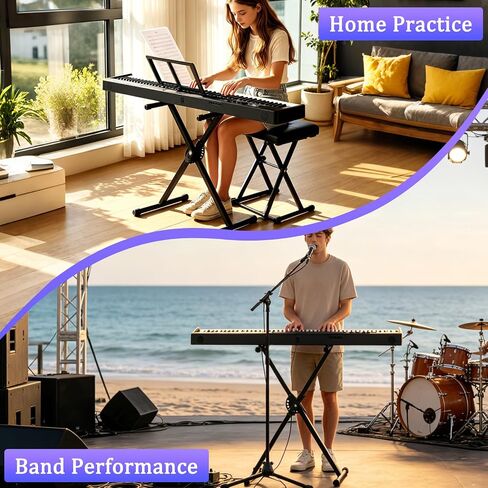 Keyboard Stand, Single X Style Folding Digital Piano Stand, Heavy Duty Stable Steel Construction, Adjustable Width & Height with Locking Straps, Portable Sleek Black Stand for Electronic Keyboards in Kuwait