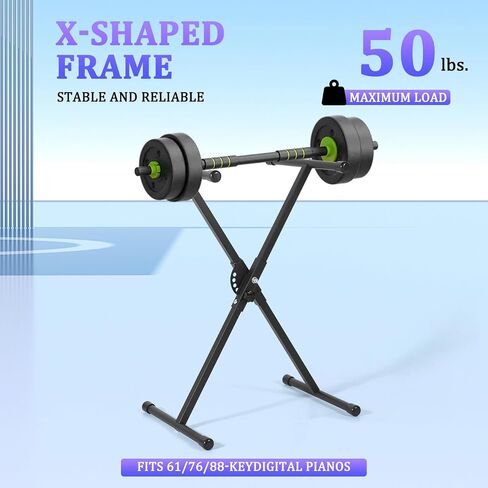 Keyboard Stand, Single X Style Folding Digital Piano Stand, Heavy Duty Stable Steel Construction, Adjustable Width & Height with Locking Straps, Portable Sleek Black Stand for Electronic Keyboards in Kuwait