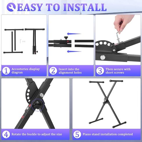 Keyboard Stand, Single X Style Folding Digital Piano Stand, Heavy Duty Stable Steel Construction, Adjustable Width & Height with Locking Straps, Portable Sleek Black Stand for Electronic Keyboards in Kuwait