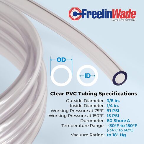 Clear Flexible Polyvinyl Chloride (PVC) 3/8" OD x 1/4" ID Tubing x 10ft in Kuwait