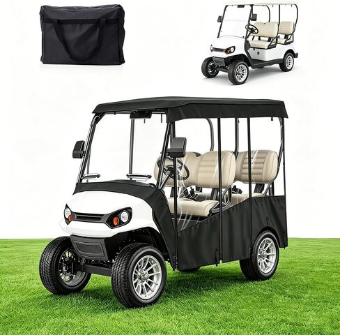 Golf Cart Cover 4 Passenger with Clear PVC Windows, 420D Heavy Duty Waterproof Golf Cart Seat Cover for 86" Roof Yamaha EZGO Club Car, Windproof All-Weather Golf Cart Accessories in Kuwait