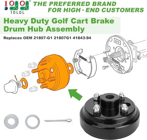 10L0L 2 Pack Golf Cart Brake Drum Hub Assembly, 30-Tooth Spline 1 Inch Large Hole, Replacement for EZGO 4-Cycle Gas 1991-Up TXT RXV Marathon Medalist Columbia, OEM# 21807-G1 21807G1 41843-94 in Kuwait