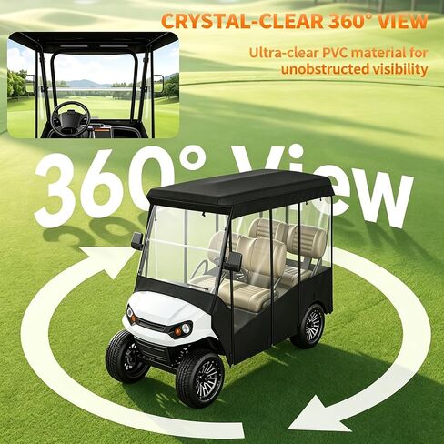 Golf Cart Cover 4 Passenger with Clear PVC Windows, 420D Heavy Duty Waterproof Golf Cart Seat Cover for 86" Roof Yamaha EZGO Club Car, Windproof All-Weather Golf Cart Accessories in Kuwait
