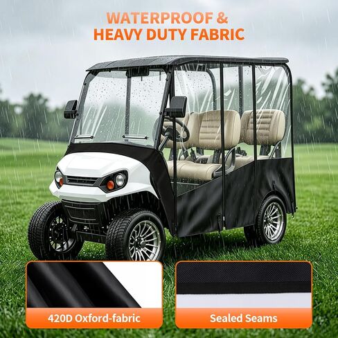 Golf Cart Cover 4 Passenger with Clear PVC Windows, 420D Heavy Duty Waterproof Golf Cart Seat Cover for 86" Roof Yamaha EZGO Club Car, Windproof All-Weather Golf Cart Accessories in Kuwait