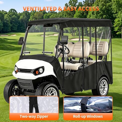 Golf Cart Cover 4 Passenger with Clear PVC Windows, 420D Heavy Duty Waterproof Golf Cart Seat Cover for 86" Roof Yamaha EZGO Club Car, Windproof All-Weather Golf Cart Accessories in Kuwait