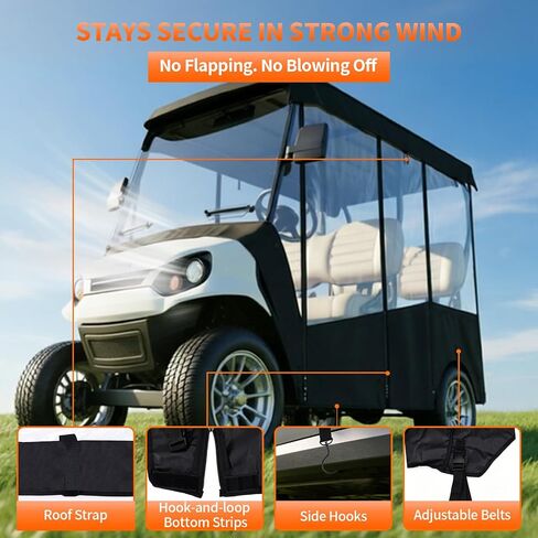 Golf Cart Cover 4 Passenger with Clear PVC Windows, 420D Heavy Duty Waterproof Golf Cart Seat Cover for 86" Roof Yamaha EZGO Club Car, Windproof All-Weather Golf Cart Accessories in Kuwait