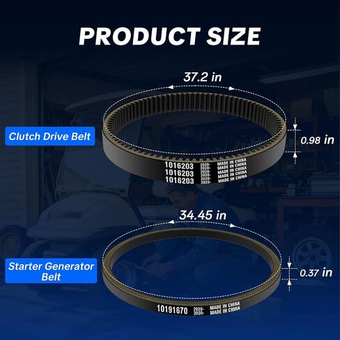 Clutch Drive Belt & Starter Generator Belt Kit for Club Car DS 1997-Up & Precedent 2004-Up Gas Golf Cart, Compatible with FE290, FE350, and Kawasaki OHV Engine, Replaces OEM 101916701 1016203 in Kuwait