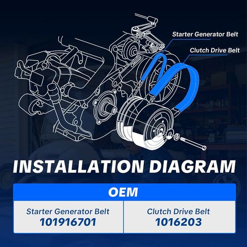 Clutch Drive Belt & Starter Generator Belt Kit for Club Car DS 1997-Up & Precedent 2004-Up Gas Golf Cart, Compatible with FE290, FE350, and Kawasaki OHV Engine, Replaces OEM 101916701 1016203 in Kuwait