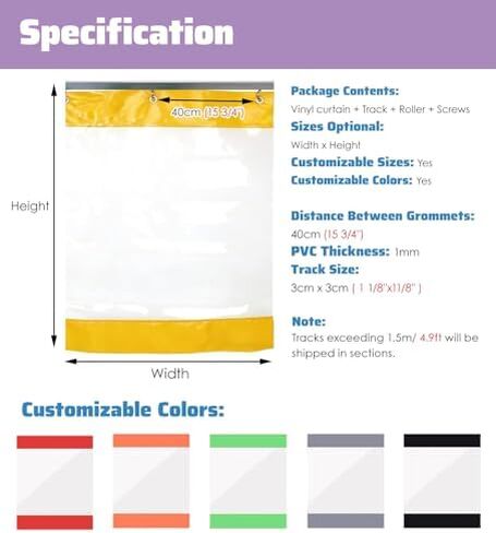 Outdoor Partition Curtain,Tarp Curtain Waterproof,Garage Divider Curtain, Clear Panel Partition Barrier, Water Resistant Dust Barrier, Insulated Strip Door for Workshop Carport Wash Bay,（si in Kuwait