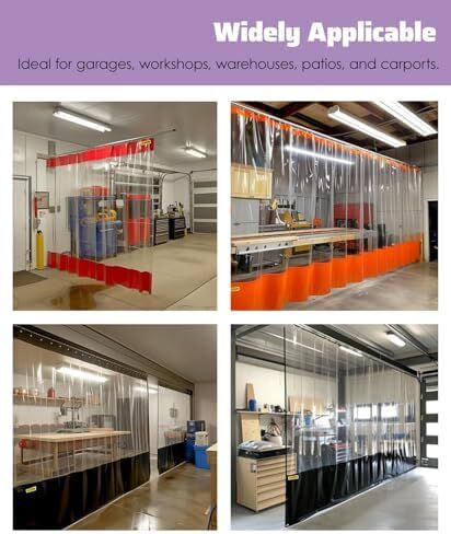 Outdoor Partition Curtain,Tarp Curtain Waterproof,Garage Divider Curtain, Clear Panel Partition Barrier, Water Resistant Dust Barrier, Insulated Strip Door for Workshop Carport Wash Bay,（si in Kuwait