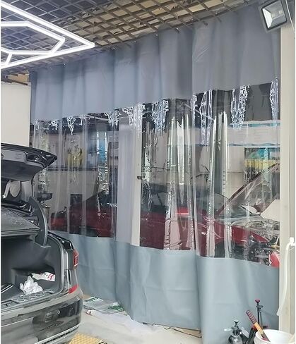 Waterproof Industrial Divider Curtain - Heavy-Duty Vinyl with Clear Tarp Panel, Outdoor PVC Door Curtains for Patio & Garage, Weather-Resistant (2.8x4.2m) in Kuwait