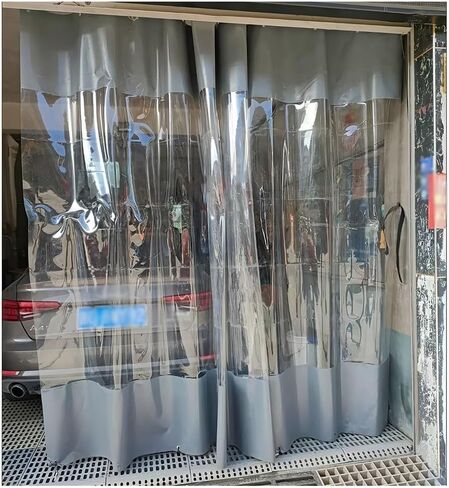 Waterproof Industrial Divider Curtain - Heavy-Duty Vinyl with Clear Tarp Panel, Outdoor PVC Door Curtains for Patio & Garage, Weather-Resistant (2.8x4.2m) in Kuwait
