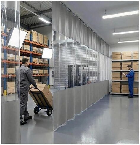 Industrial Divider Curtain - Waterproof Vinyl Door Curtains with Clear Tarp Panel, Weather-Resistant for Patio & Garage, Outdoor 4.5x2.7M Heavy-Duty Cover in Kuwait