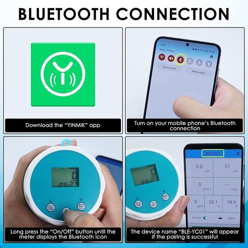 Floating Smart Digital Pool Thermometer - 6-in-1 Bluetooth Water Meter, IP67 Waterproof, Tests EC, Salinity, pH, ORP, Temperature, Chlorine for Swimming Pools, Hot Tubs, Ponds in Kuwait