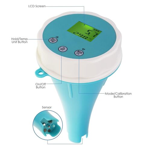 Floating Smart Digital Pool Thermometer - 6-in-1 Bluetooth Water Meter, IP67 Waterproof, Tests EC, Salinity, pH, ORP, Temperature, Chlorine for Swimming Pools, Hot Tubs, Ponds in Kuwait