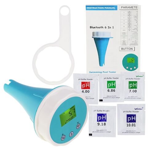 Floating Smart Digital Pool Thermometer - 6-in-1 Bluetooth Water Meter, IP67 Waterproof, Tests EC, Salinity, pH, ORP, Temperature, Chlorine for Swimming Pools, Hot Tubs, Ponds in Kuwait
