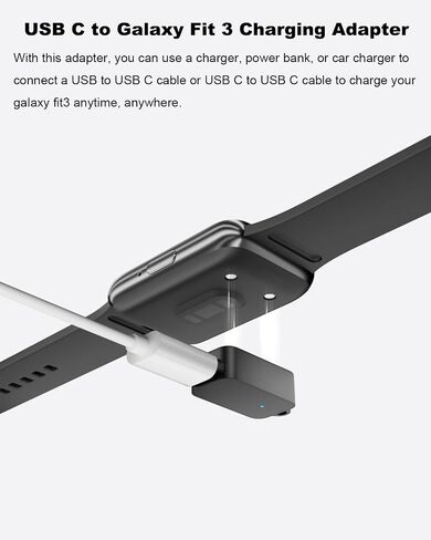 محول شاحن AreMe 2 Pack USB C لجهاز Samsung Galaxy Fit 3، أسود | محول شحن مغناطيسي من النوع C لساعة Galaxy Fit 3 SM-R390 الذكية in Kuwait