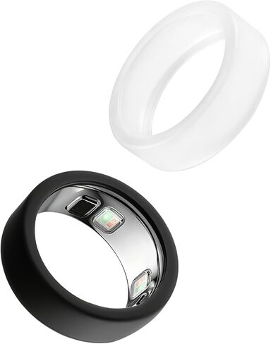 TERPINK عبوتان من أغطية السيليكون المتوافقة مع Oura Ring 5، واقيات الحلقات الذكية، أكمام واقية ناعمة مضادة للخدش، مقاس M (مقاس 10-13) (أسود + شفاف، متوسط) in Kuwait