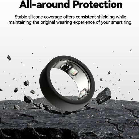 TERPINK عبوتان من أغطية السيليكون المتوافقة مع Oura Ring 5، واقيات الحلقات الذكية، أكمام واقية ناعمة مضادة للخدش، مقاس M (مقاس 10-13) (أسود + شفاف، متوسط) in Kuwait