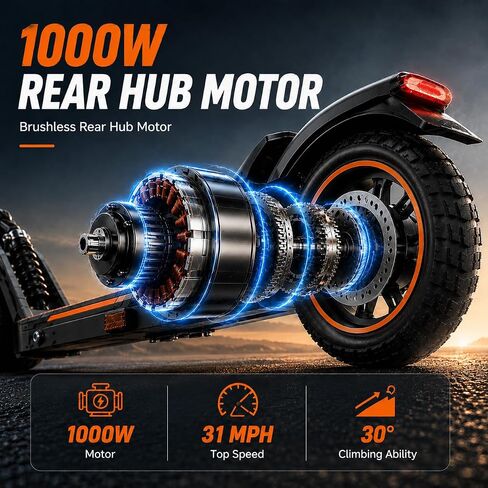 Electric Scooter for Adults, 1000W Motor, Up to 31 MPH Top Speed & 38 Miles Range, Dual Suspension, 10" All-Terrain Tires, Turn Signals, Foldable E Scooter with Dual Brakes & LCD Display in Kuwait