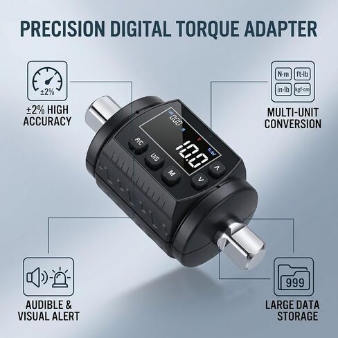 Generic 1/2 inch Digital Torque Adapter, 6.0 to 200.0 N.m with 2% Accuracy, Red LED and Buzzer Alert, Real Time and Mode, Store 999 Readings, for Automotive and Motorcycle in Kuwait