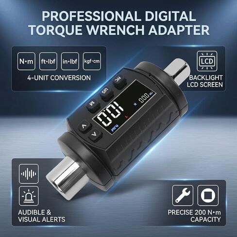 Generic 1/2 inch Digital Torque Adapter, 6.0 to 200.0 N.m with 2% Accuracy, Red LED and Buzzer Alert, Real Time and Mode, Store 999 Readings, for Automotive and Motorcycle in Kuwait