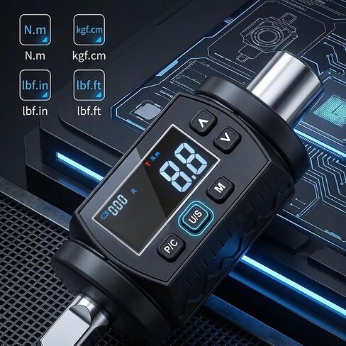 Generic 1/2 inch Digital Torque Adapter, 6.0 to 200.0 N.m with 2% Accuracy, Red LED and Buzzer Alert, Real Time and Mode, Store 999 Readings, for Automotive and Motorcycle in Kuwait