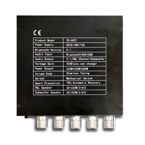 ZK-AS21 TPA3255 5.1 مضخم طاقة 2.1 قناة 220Wx2+350W مضخم صوت رقمي مع تحكم ثلاثي وباس in Kuwait