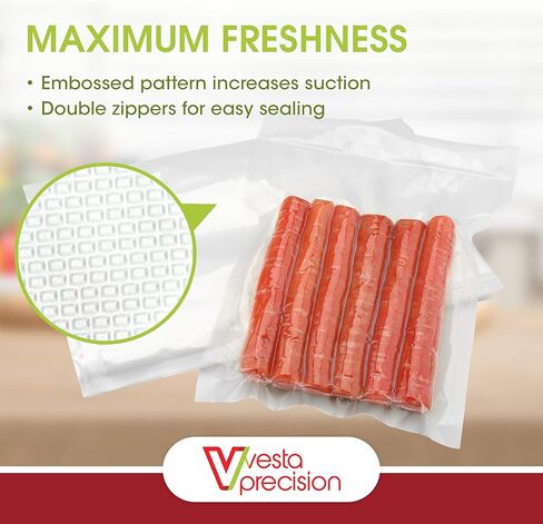 أكياس Vesta Precision Vacuum Seal - أكياس مانعة للتسرب شفافة ومنقوشة مع سحاب وصمام - رائعة لتخزين الطعام والفيديو - 11 × 16 بوصة - 15 كيسًا مفرغًا في كل صندوق in Kuwait