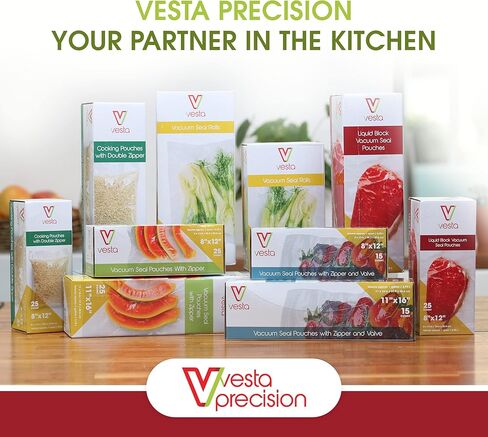 أكياس Vesta Precision Vacuum Seal - أكياس مانعة للتسرب شفافة ومنقوشة مع سحاب وصمام - رائعة لتخزين الطعام والفيديو - 11 × 16 بوصة - 15 كيسًا مفرغًا في كل صندوق in Kuwait