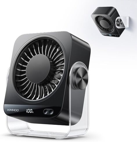 KIMMOO Desk Fan for Bedroom, Rechargeable USB Turto Table Fan, 199 Speeds, 270° Rotating, Quiet Small Desk Fan with LED Display, Personal Desktop Cooling Fan, Wall Fan for Home Office Travel (Black) in Kuwait