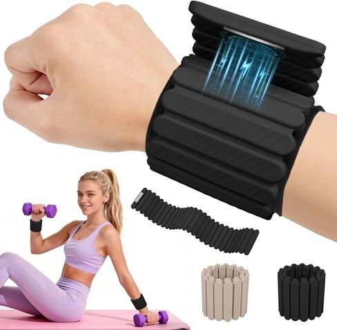 Abahub Wearable Wrist & Ankle Weights Set of 2, Stackable Magnetic Weighted Bracelet for Women, Waterproof Silicone Arm Leg Weights for Home Gym Workout, Walking, Yoga & Pilates - Black, 4.4LB in Kuwait