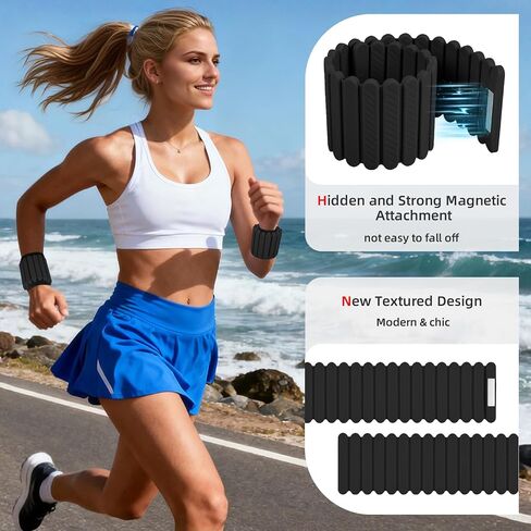 Abahub Wearable Wrist & Ankle Weights Set of 2, Stackable Magnetic Weighted Bracelet for Women, Waterproof Silicone Arm Leg Weights for Home Gym Workout, Walking, Yoga & Pilates - Black, 4.4LB in Kuwait