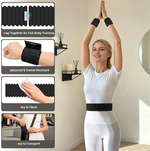 Abahub Wearable Wrist & Ankle Weights Set of 2, Stackable Magnetic Weighted Bracelet for Women, Waterproof Silicone Arm Leg Weights for Home Gym Workout, Walking, Yoga & Pilates - Black, 4.4LB in Kuwait