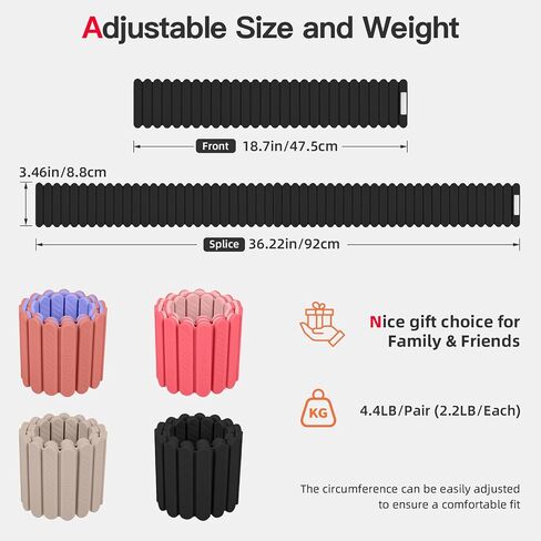 Abahub Wearable Wrist & Ankle Weights Set of 2, Stackable Magnetic Weighted Bracelet for Women, Waterproof Silicone Arm Leg Weights for Home Gym Workout, Walking, Yoga & Pilates - Black, 4.4LB in Kuwait