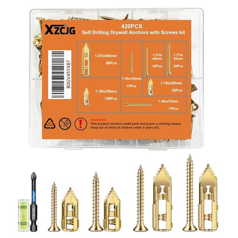 Self Drilling Drywall Anchors with Screws for Shelf, Mirror,Picture Frames | 180 pcs,No Drilling,Mess Free,Mini Damage,Carbon steel,Hold on 66 Pound in Kuwait