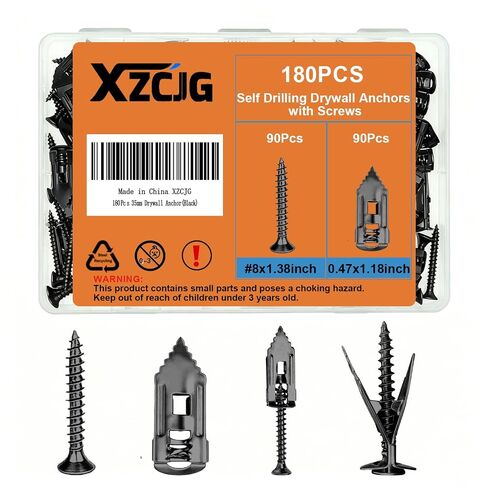 Self Drilling Drywall Anchors with Screws for Shelf, Mirror,Picture Frames | 180 pcs,No Drilling,Mess Free,Mini Damage,Carbon steel,Hold on 66 Pound in Kuwait