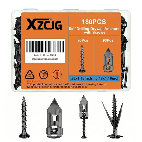Self Drilling Drywall Anchors with Screws for Shelf, Mirror,Picture Frames | 180 pcs,No Drilling,Mess Free,Mini Damage,Carbon steel,Hold on 66 Pound in Kuwait