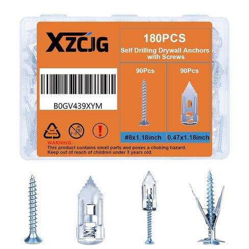 Self Drilling Drywall Anchors with Screws for Shelf, Mirror,Picture Frames | 180 pcs,No Drilling,Mess Free,Mini Damage,Carbon steel,Hold on 66 Pound in Kuwait