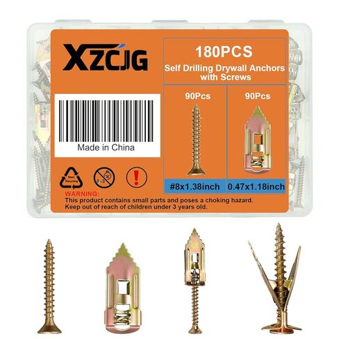 Self Drilling Drywall Anchors with Screws for Shelf, Mirror,Picture Frames | 180 pcs,No Drilling,Mess Free,Mini Damage,Carbon steel,Hold on 66 Pound in Kuwait