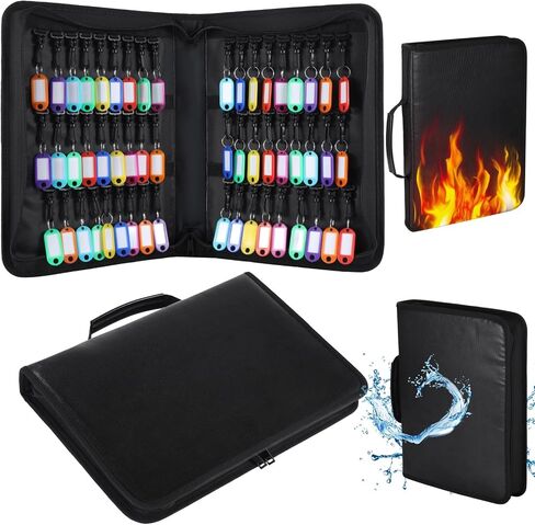 OMISTAR Key Organizer Case with 54 Tags, Fireproof Waterproof Portable Key Storage Bag, Zippered Key Holder Binder with Color-Coded Tags for Hotels, Real Estate, Car Sales, Property Management in Kuwait
